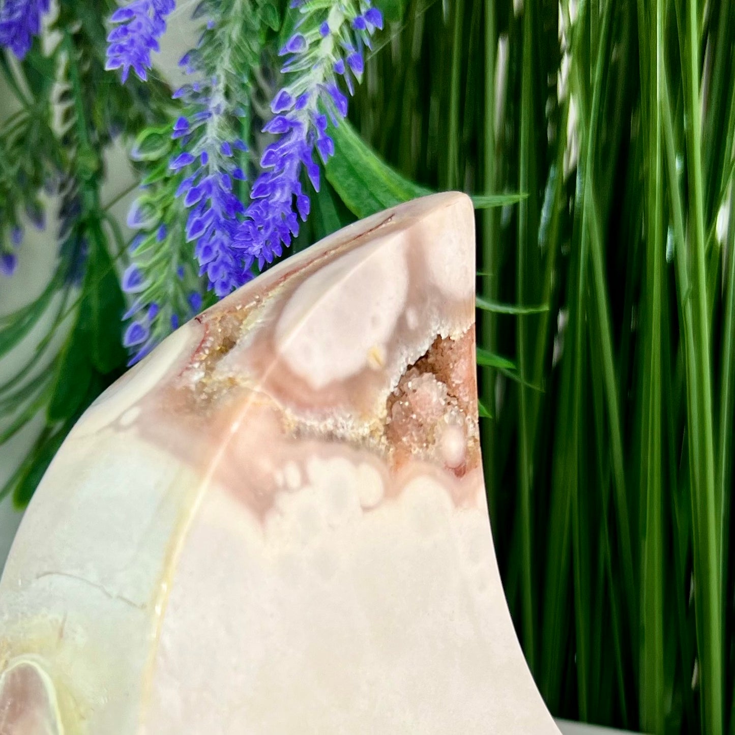 Pink Amethyst Moon Crescent with Stand Crystal Carving 1132g