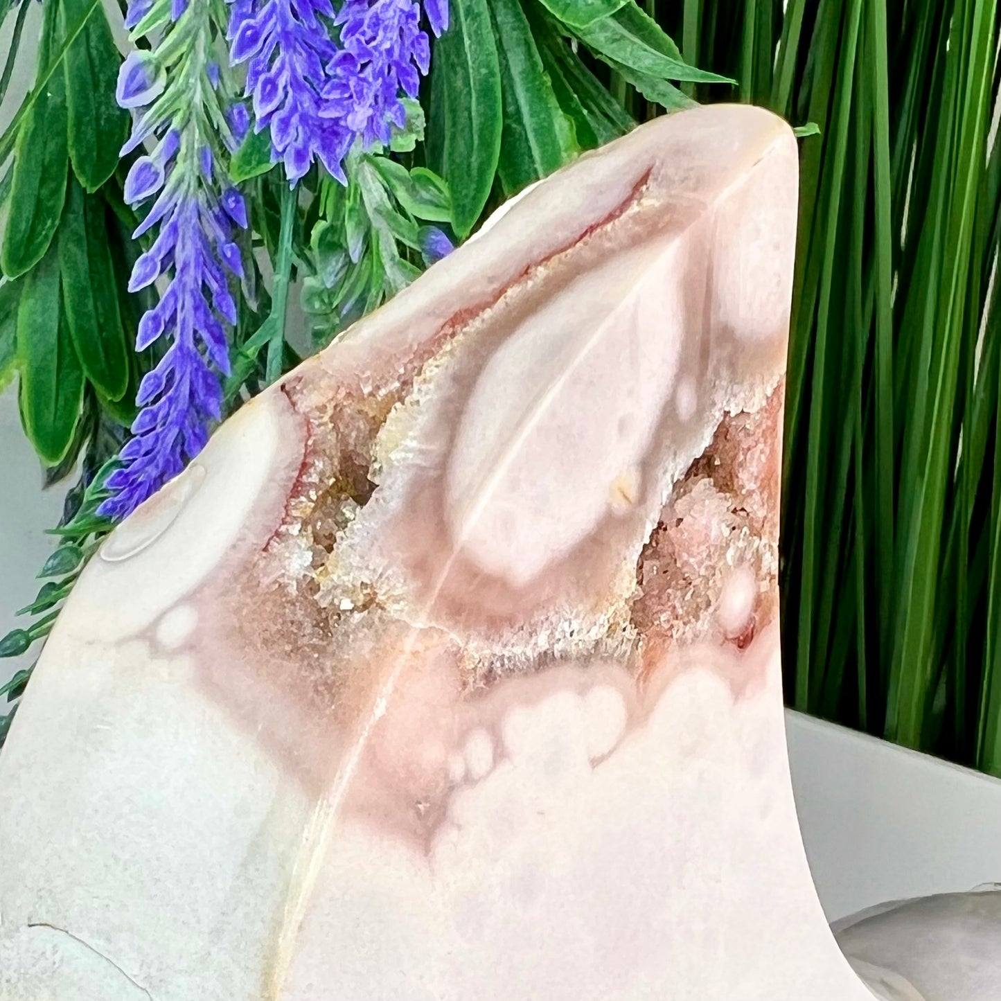 Pink Amethyst Moon Crescent with Stand Crystal Carving 1132g