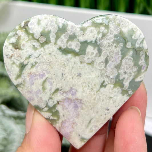 Lucky Jade Purple Stichtite Green Serpentine Heart Crystal Carving 130g