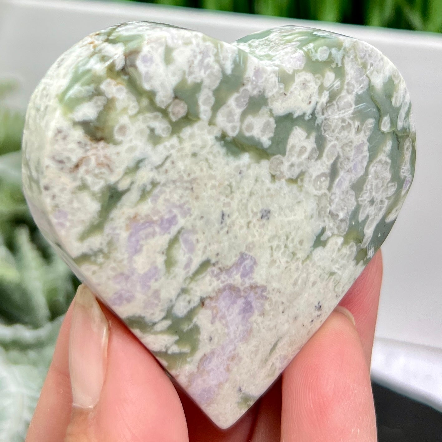 Lucky Jade Purple Stichtite Green Serpentine Heart Crystal Carving 130g
