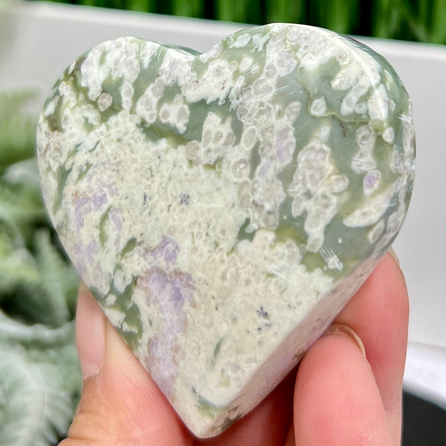 Lucky Jade Purple Stichtite Green Serpentine Heart Crystal Carving 130g
