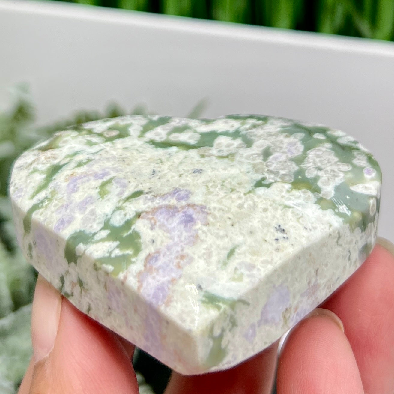 Lucky Jade Purple Stichtite Green Serpentine Heart Crystal Carving 130g