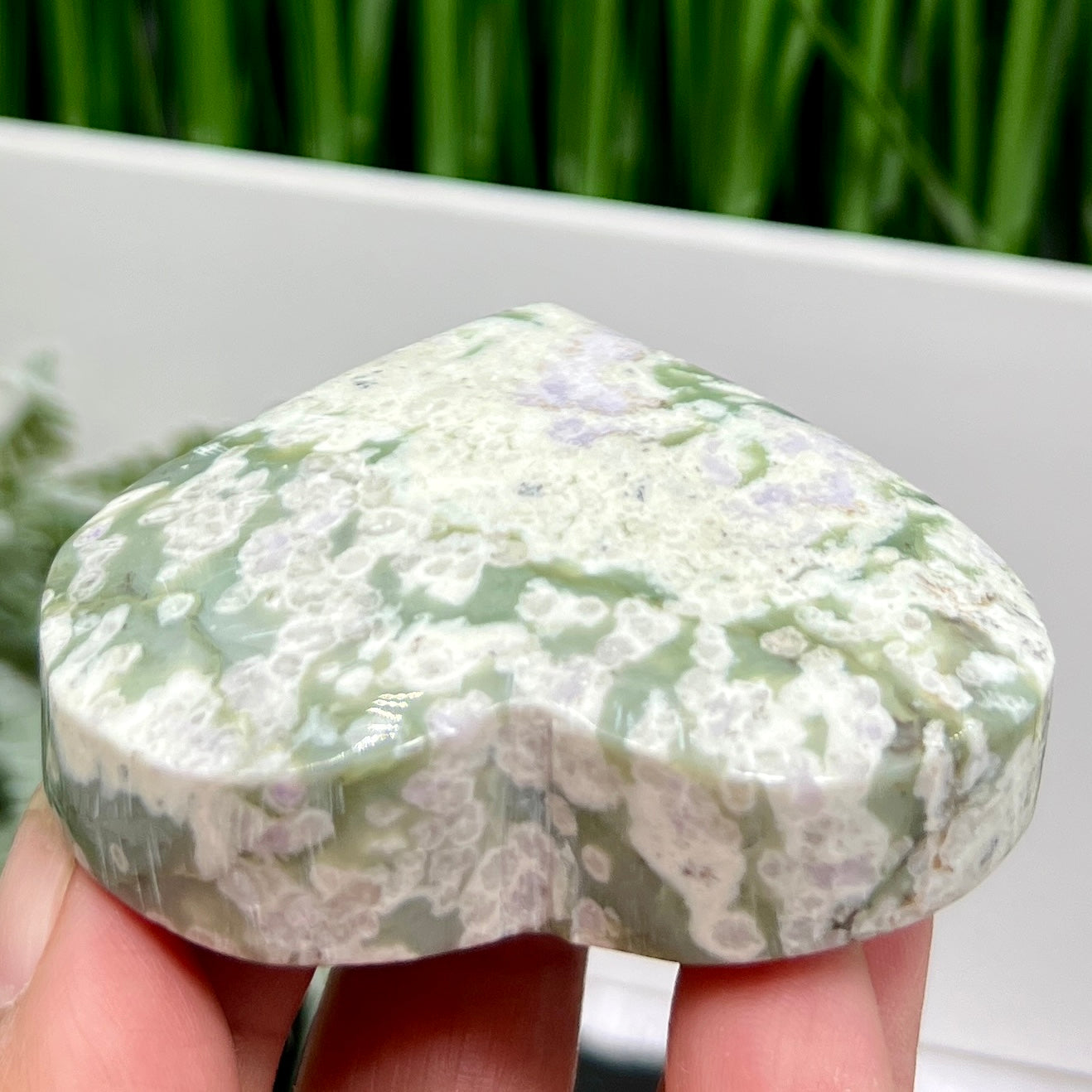 Lucky Jade Purple Stichtite Green Serpentine Heart Crystal Carving 130g