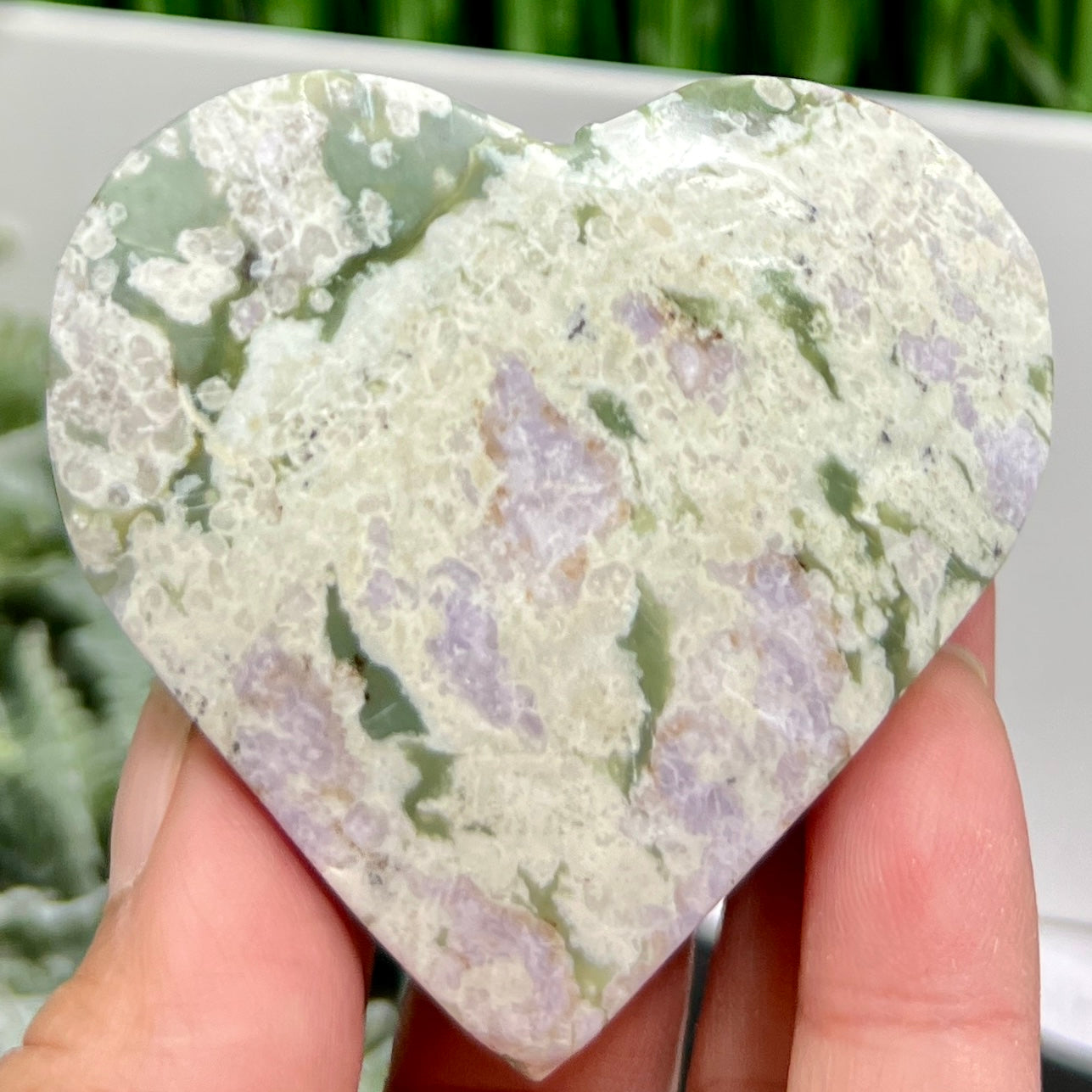 Lucky Jade Purple Stichtite Green Serpentine Heart Crystal Carving 130g