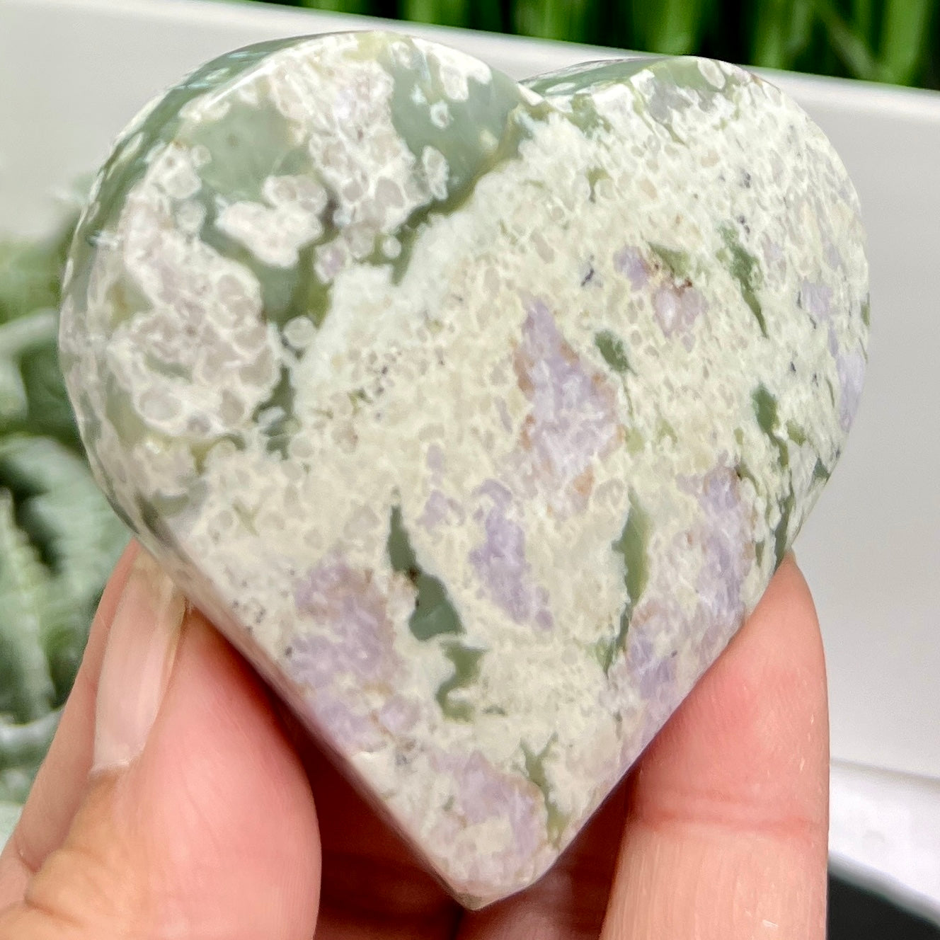 Lucky Jade Purple Stichtite Green Serpentine Heart Crystal Carving 130g