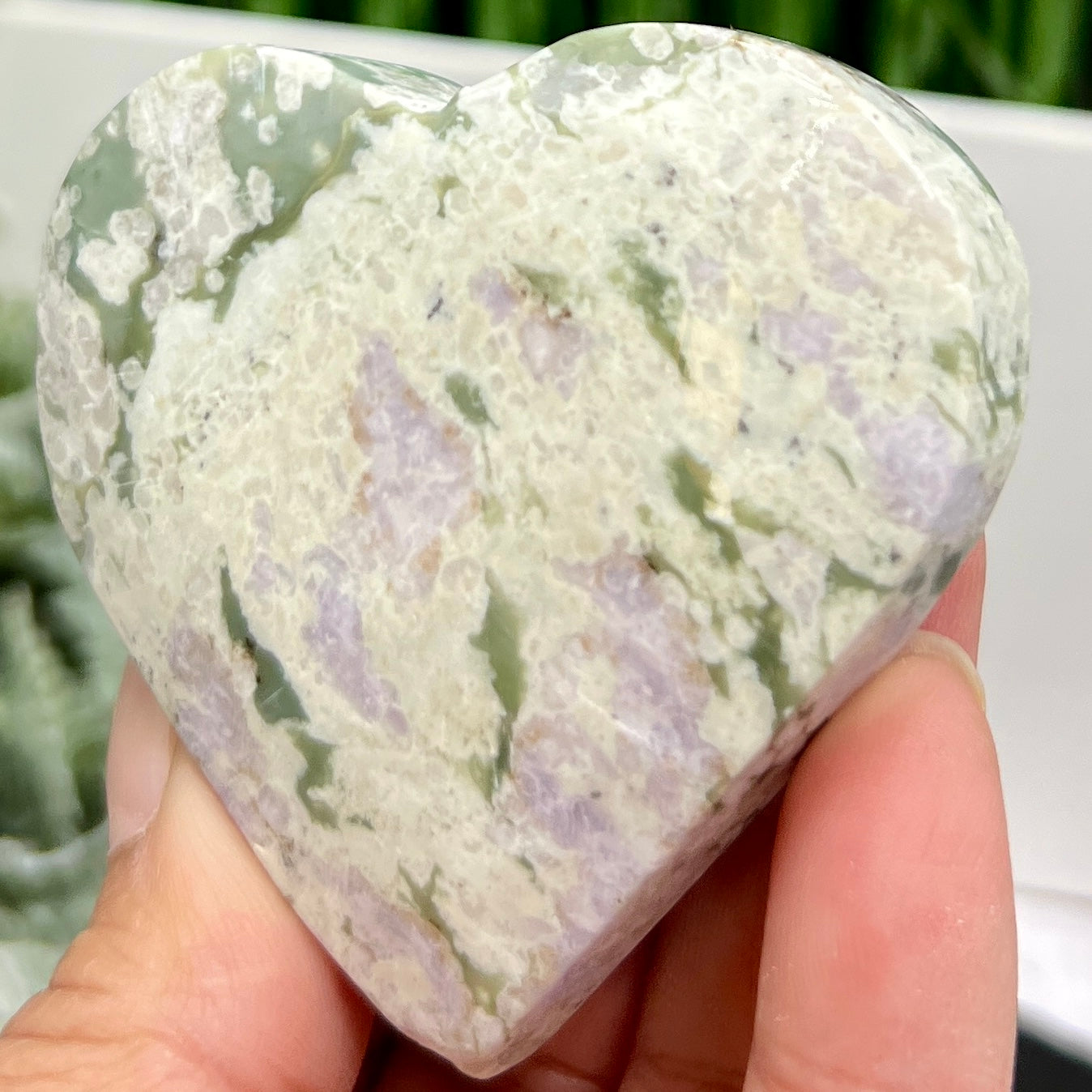 Lucky Jade Purple Stichtite Green Serpentine Heart Crystal Carving 130g