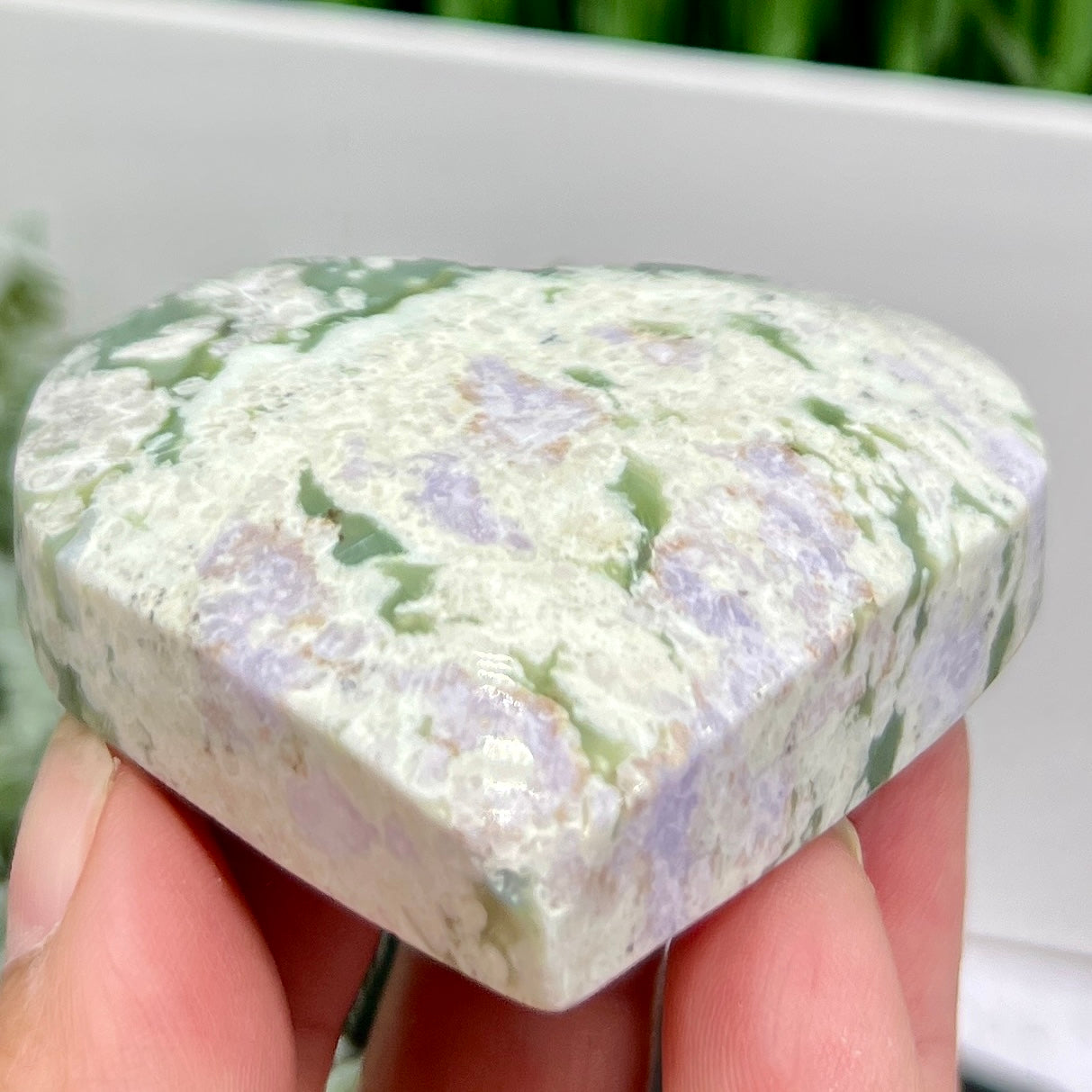 Lucky Jade Purple Stichtite Green Serpentine Heart Crystal Carving 130g
