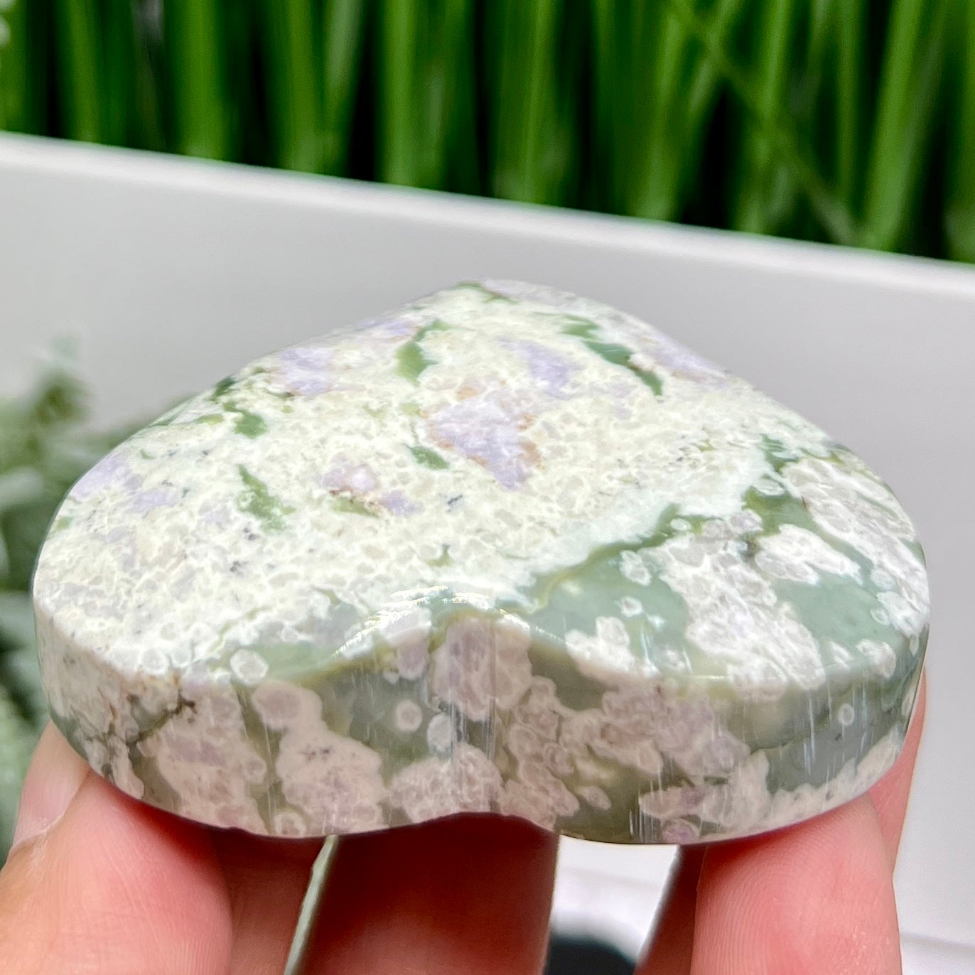 Lucky Jade Purple Stichtite Green Serpentine Heart Crystal Carving 130g