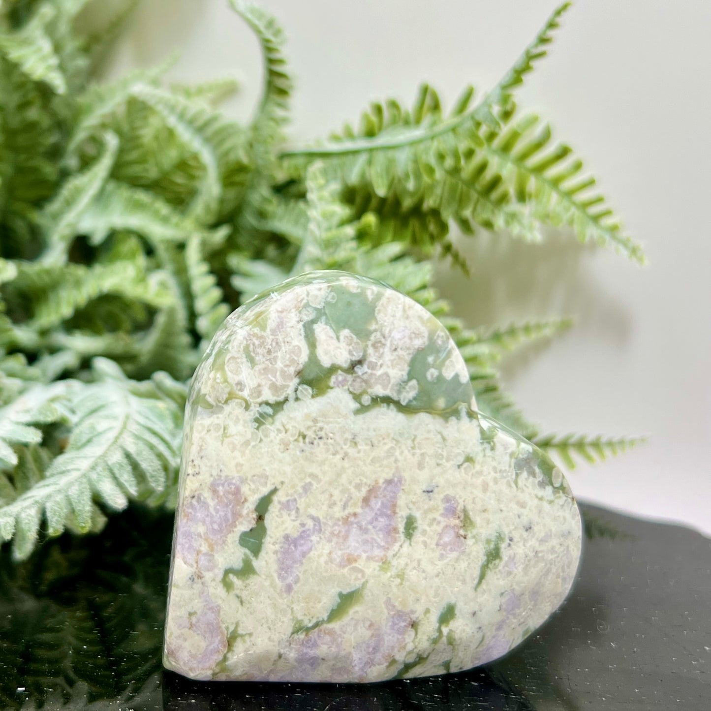 Lucky Jade Purple Stichtite Green Serpentine Heart Crystal Carving 130g