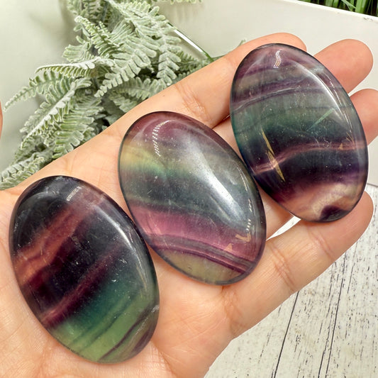 Rainbow Fluorite Palm Stones Worry Healing Crystals YOU CHOOSE