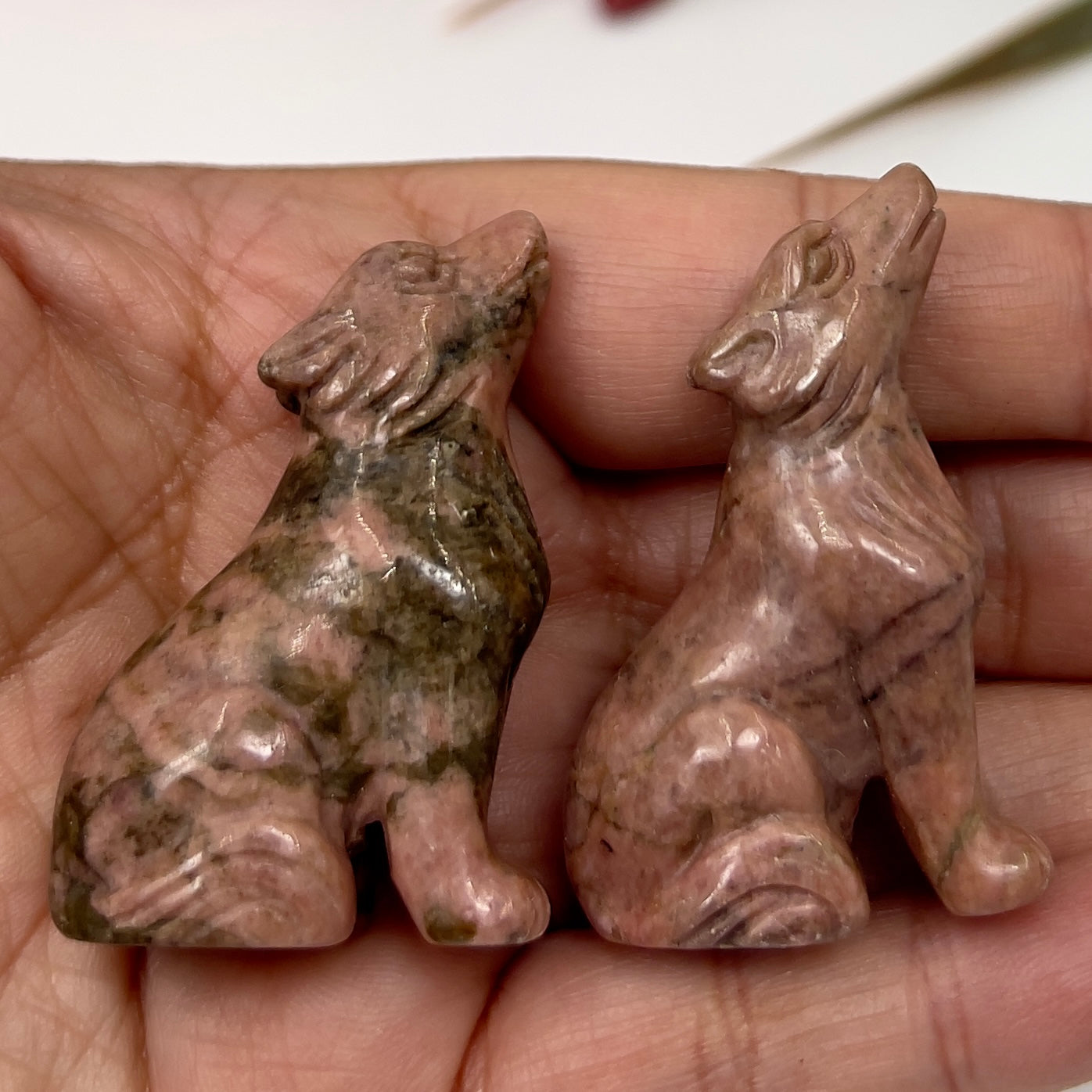 Unakite Jasper Small Wolves Dogs Crystal Carvings YOU CHOOSE