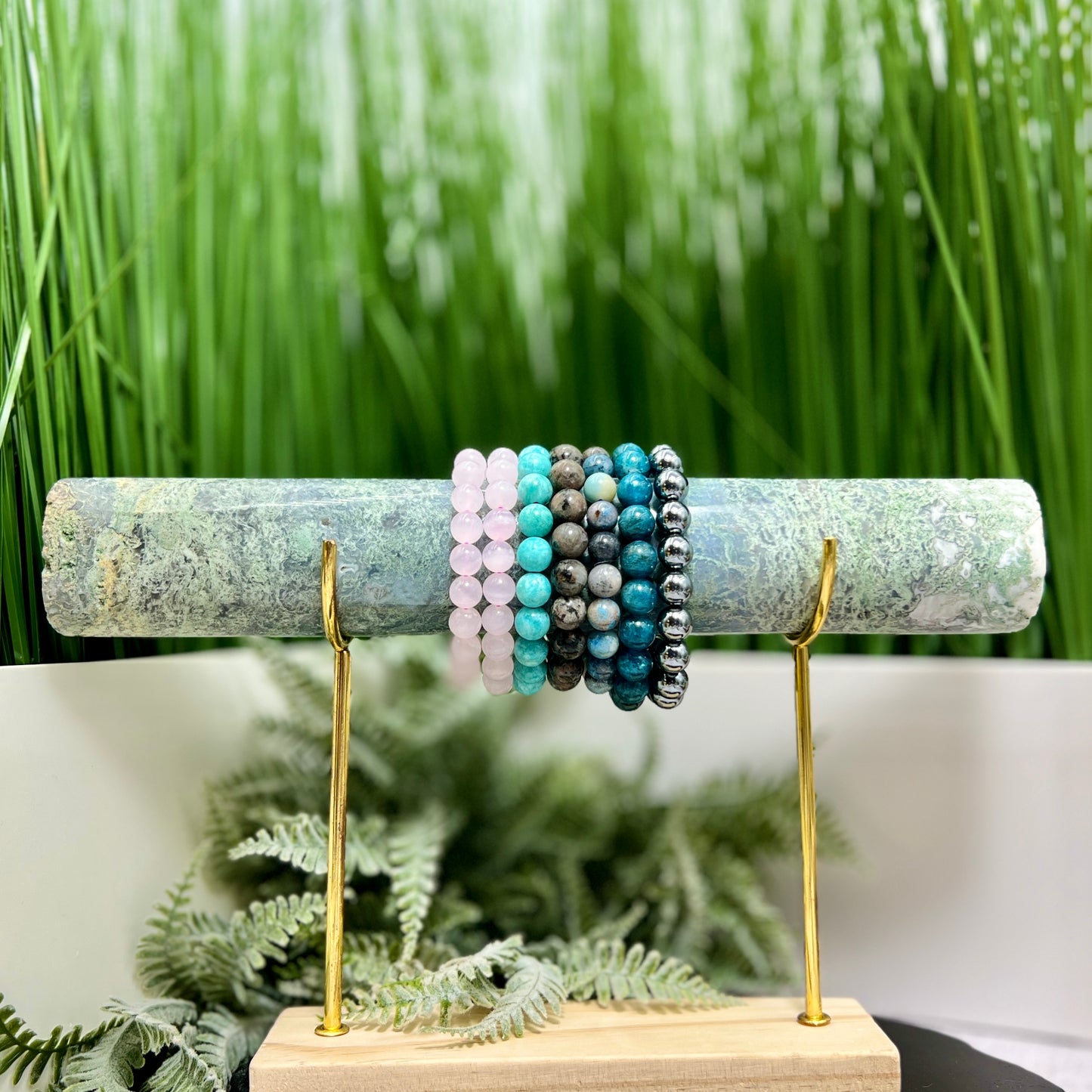 Moss Agate Bracelet Bangle Holder Crystal Gemstone Jewellery Stand