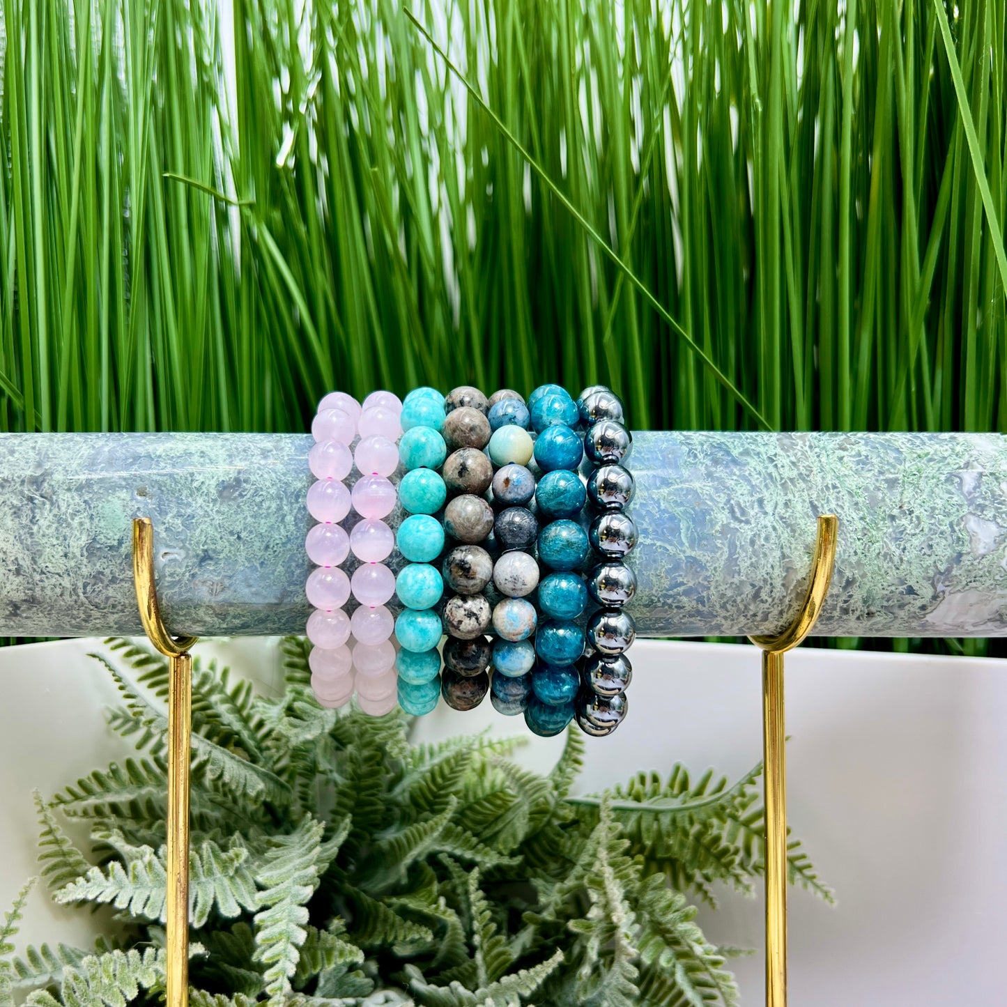 Moss Agate Bracelet Bangle Holder Crystal Gemstone Jewellery Stand