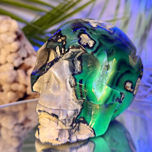 Volcanic Agate Skull UV Reactive Healing Crystal Carving 665g