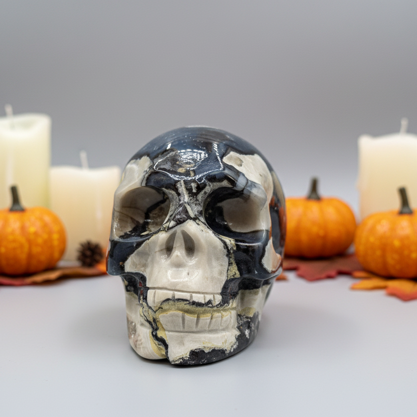 Volcanic Agate Skull UV Reactive Healing Crystal Carving 665g