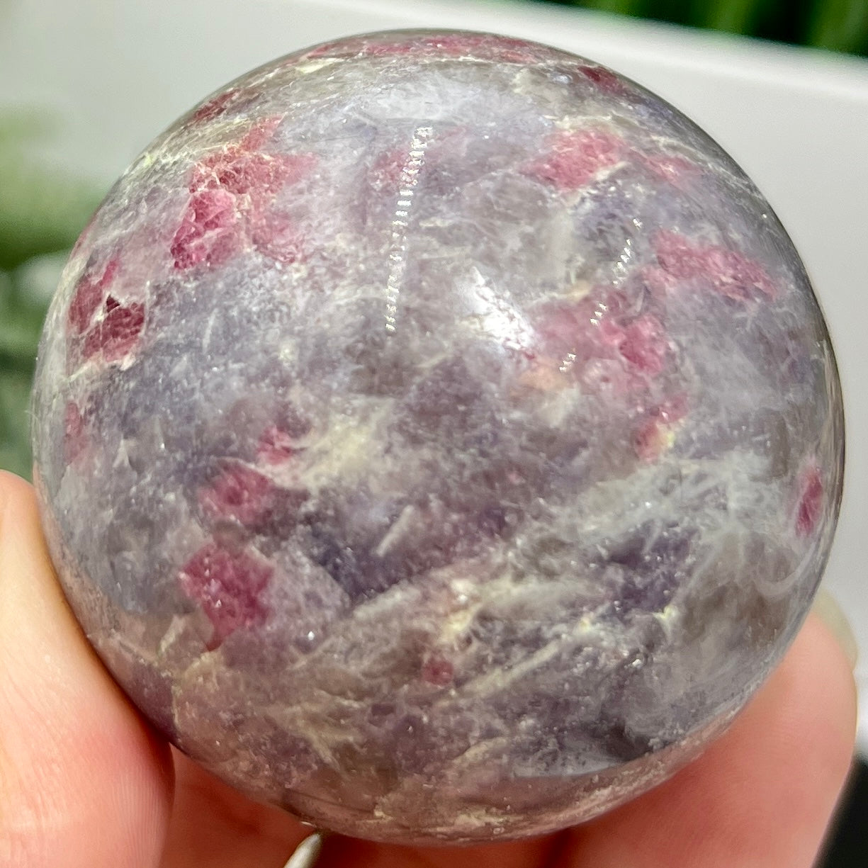 Pegmatite Unicorn Stone Mica Tourmaline Quartz Sphere Crystal Ball 212g 53mm