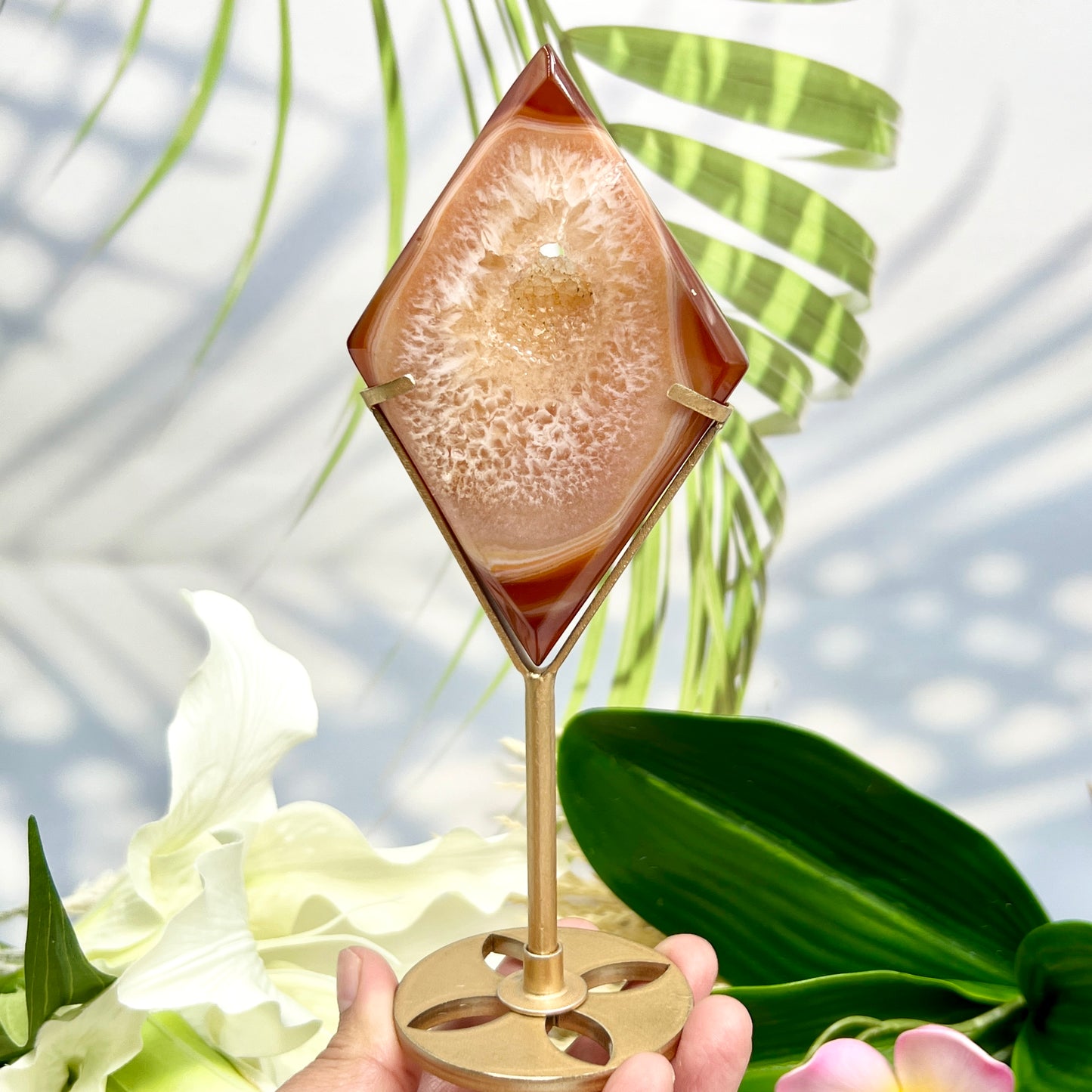 Carnelian Quartz Diamond Display with Stand Healing Crystal Carving
