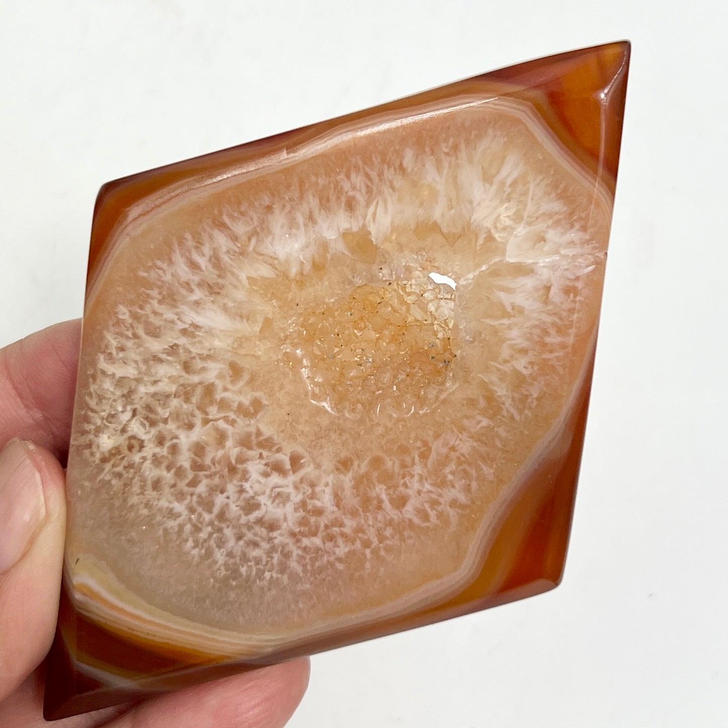 Carnelian Quartz Diamond Display with Stand Healing Crystal Carving