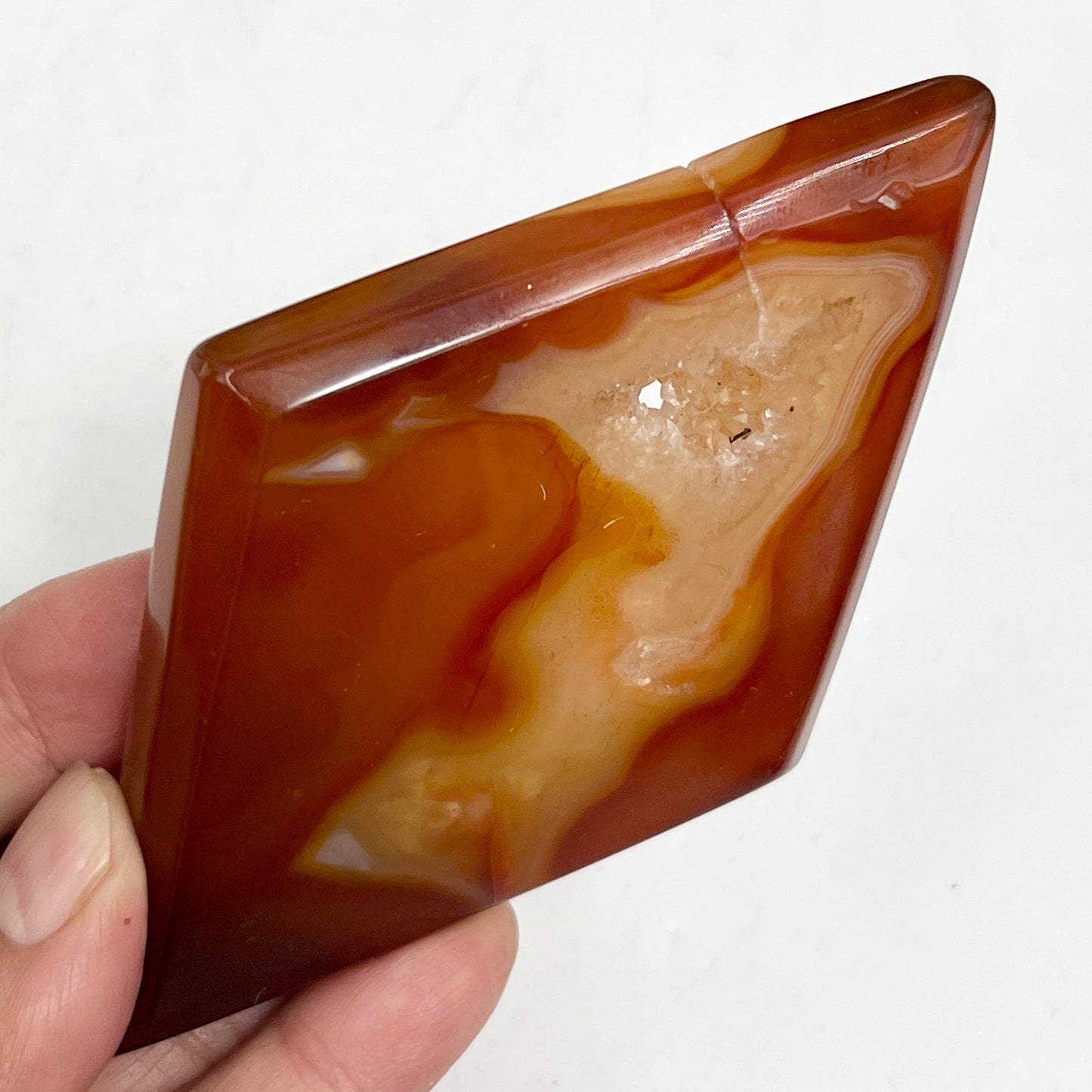Carnelian Quartz Diamond Display with Stand Healing Crystal Carving