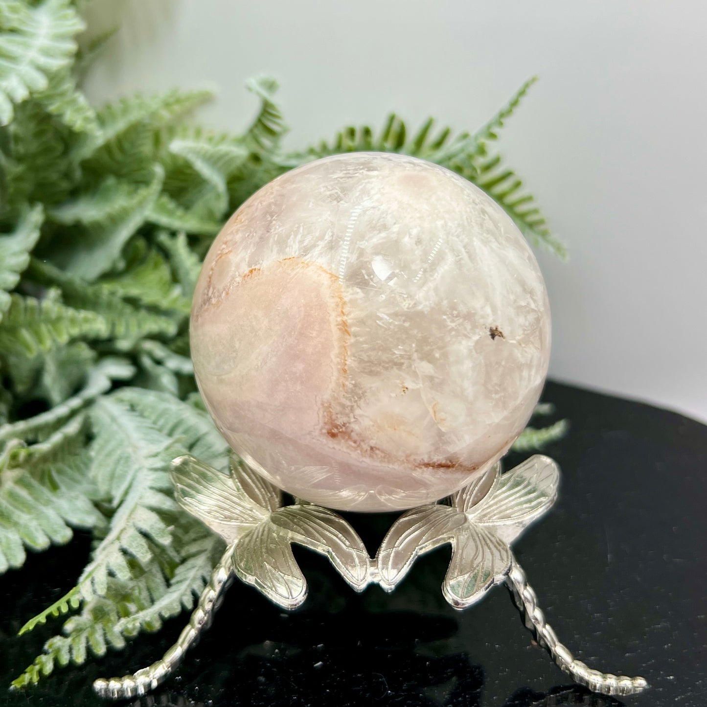 Flower Agate with Quartz Sphere Crystal Ball 386g 66mm