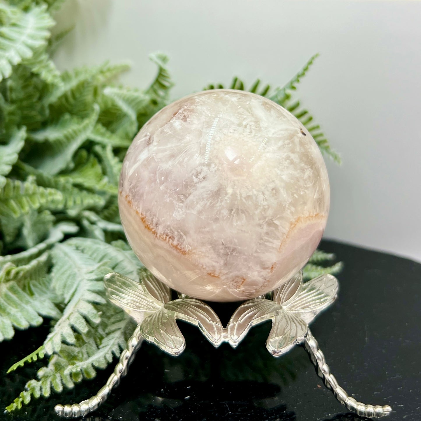 Flower Agate with Quartz Sphere Crystal Ball 386g 66mm