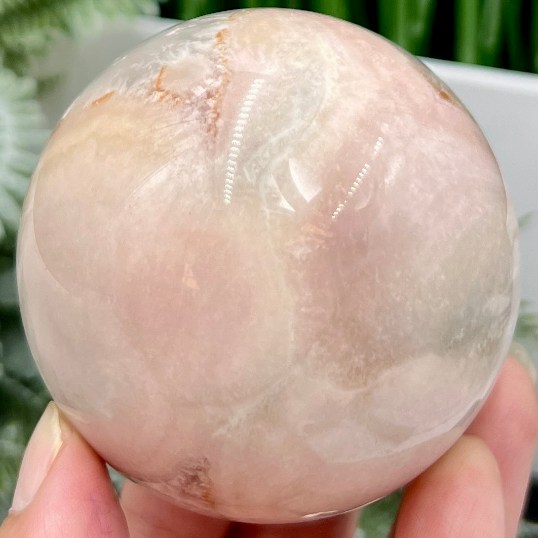 Flower Agate with Quartz Sphere Crystal Ball 386g 66mm