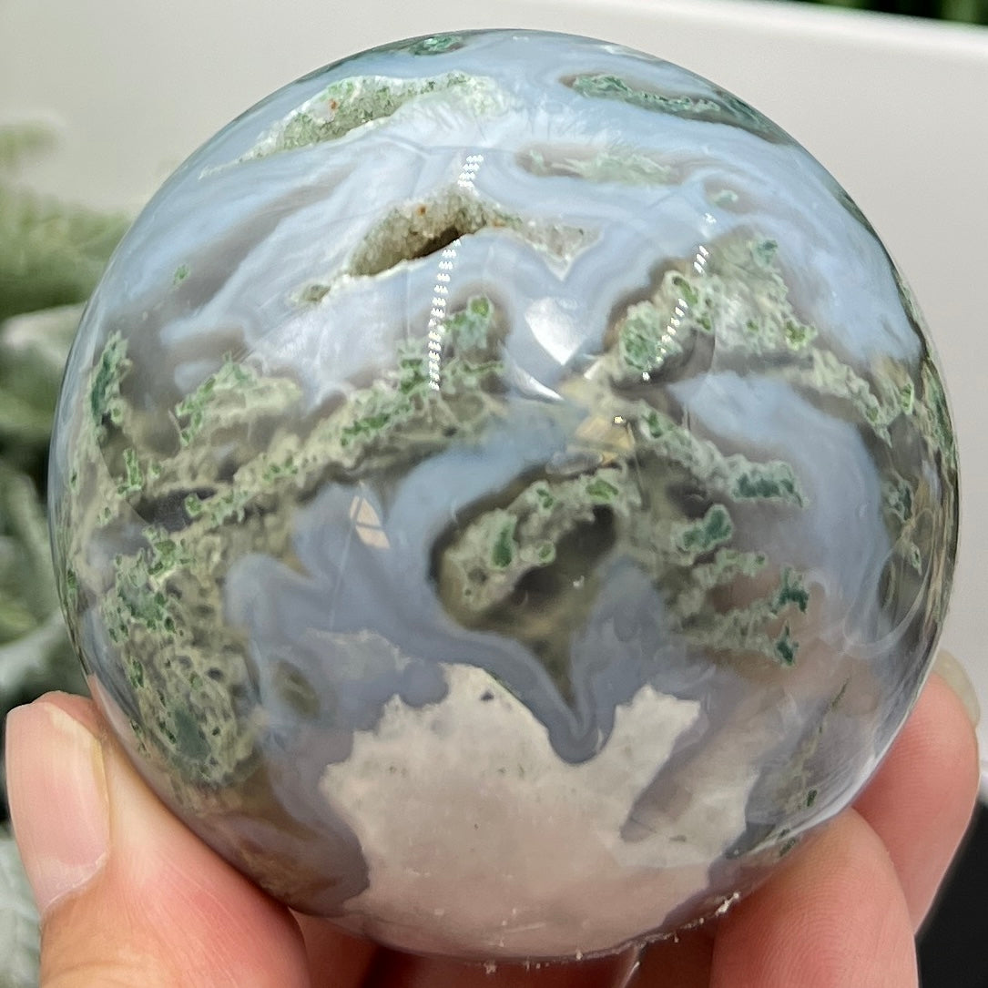 Blue Green Moss Agate Sphere High Quality Crystal Ball 342g 64mm