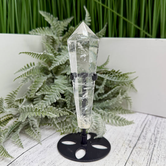 Clear Quartz Wand with Stand High Quality Crystal 110g 115mm