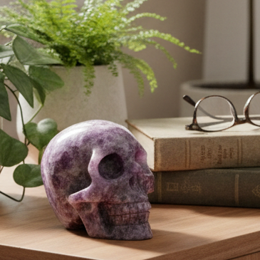 Lepidolite Purple Mica Skull Hand Crystal Carving 312g