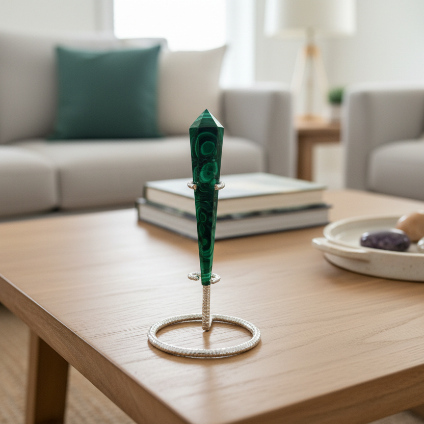 Malachite Wand with Stand Crystal 30g 88mm