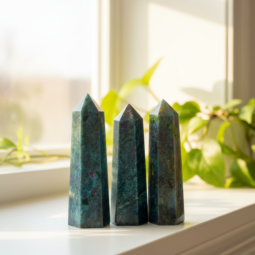 Ruby In Kyanite Zoisite Points Towers UV Reactive Crystal YOU CHOOSE