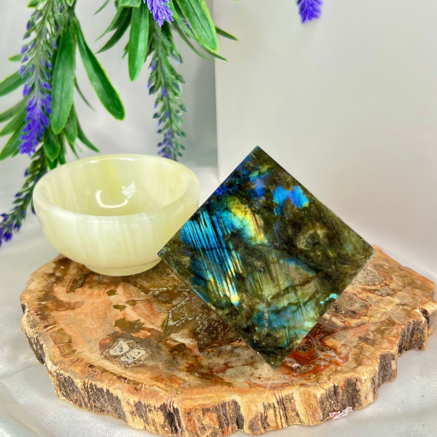 Labradorite Floating Cube Crystal Carving 306g