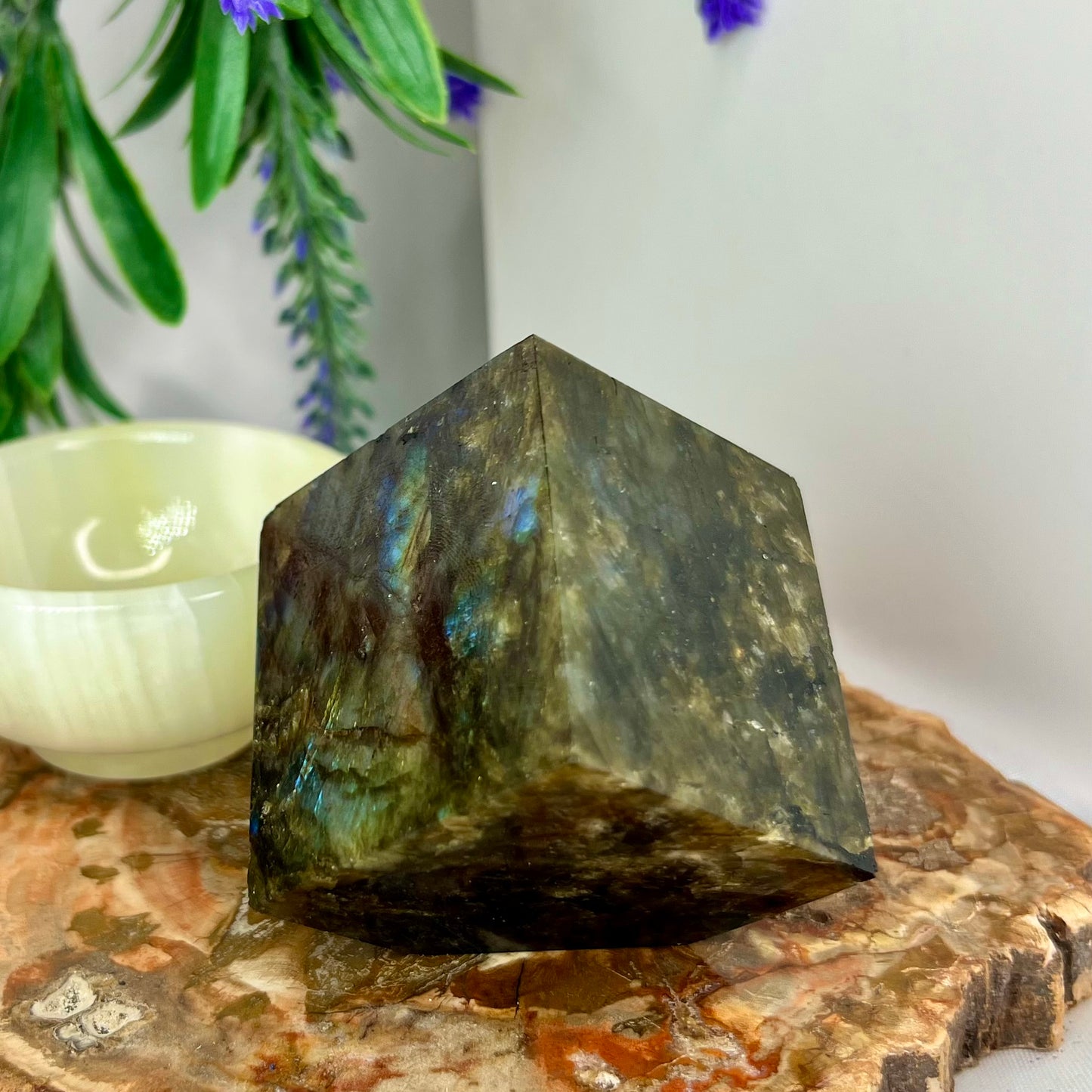 Labradorite Floating Cube Crystal Carving 306g