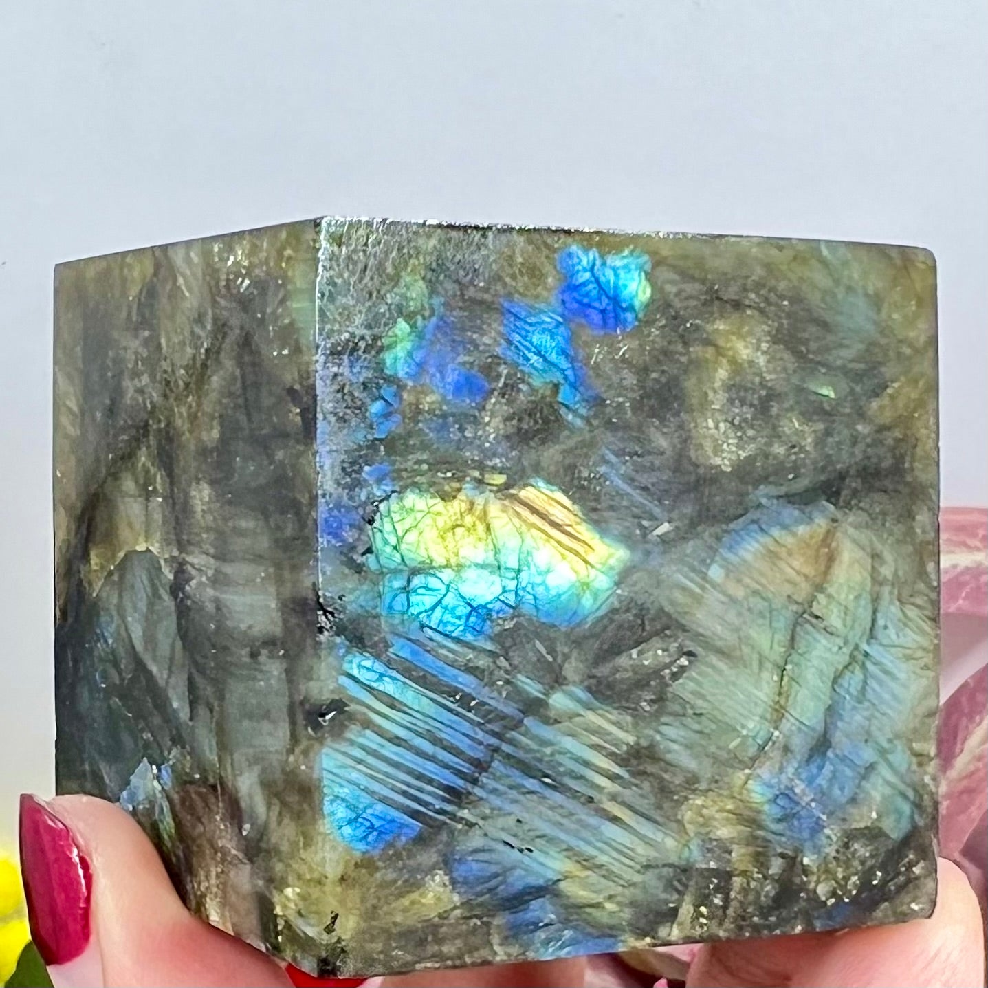Labradorite Floating Cube Crystal Carving 306g