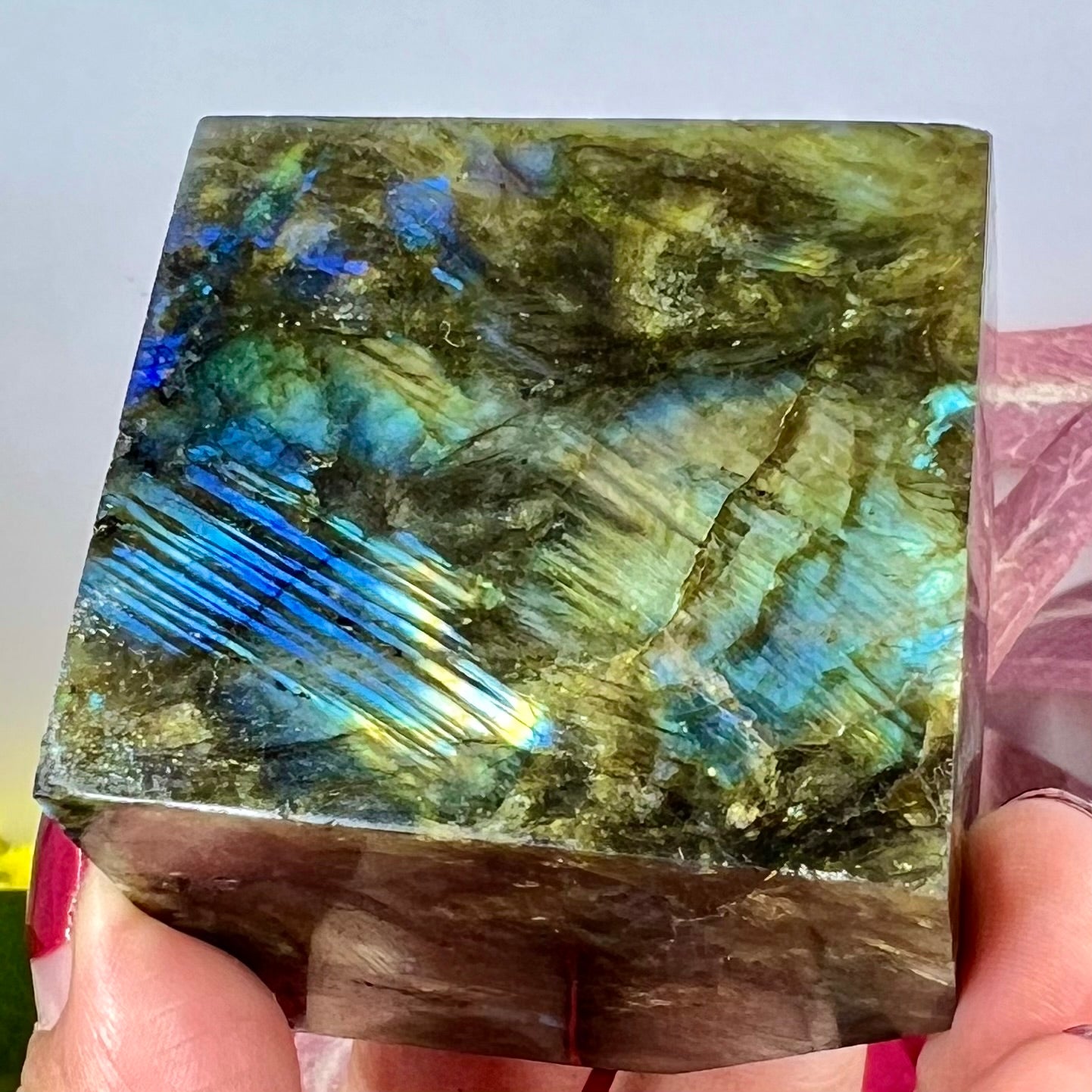 Labradorite Floating Cube Crystal Carving 306g