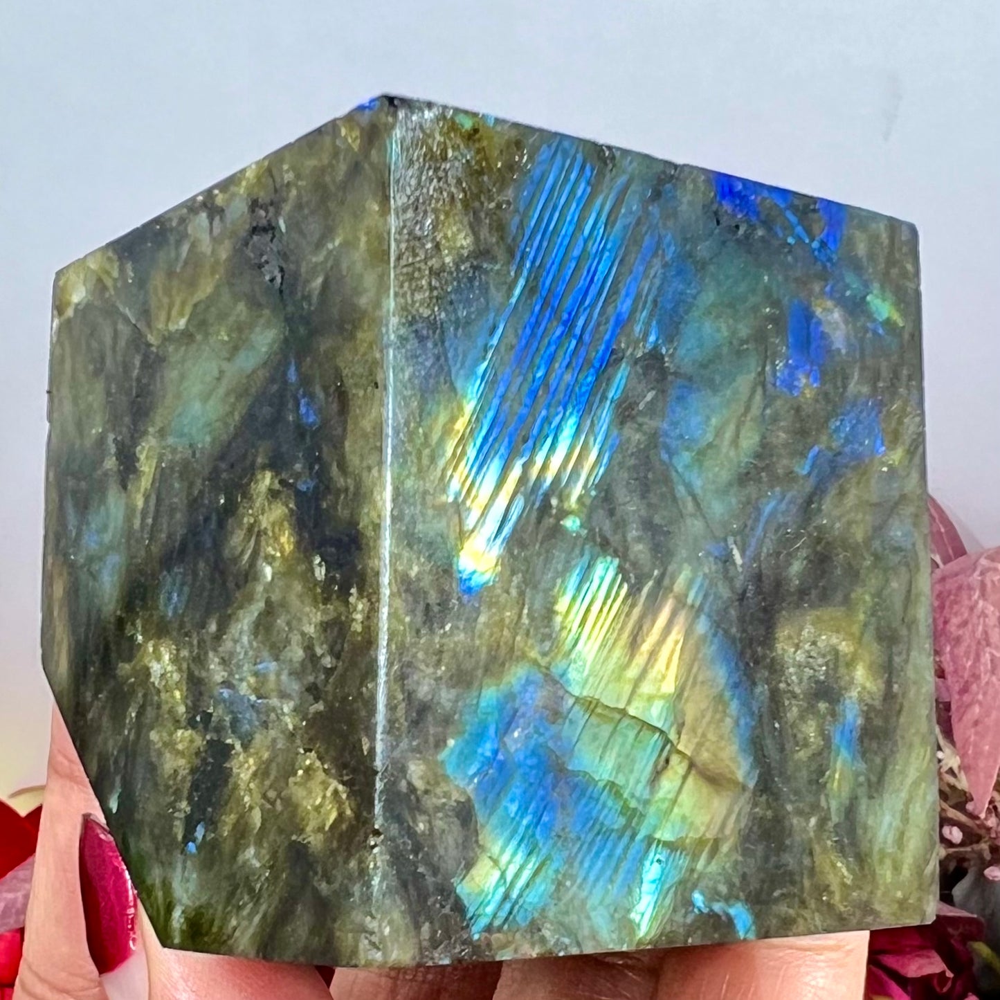 Labradorite Floating Cube Crystal Carving 306g
