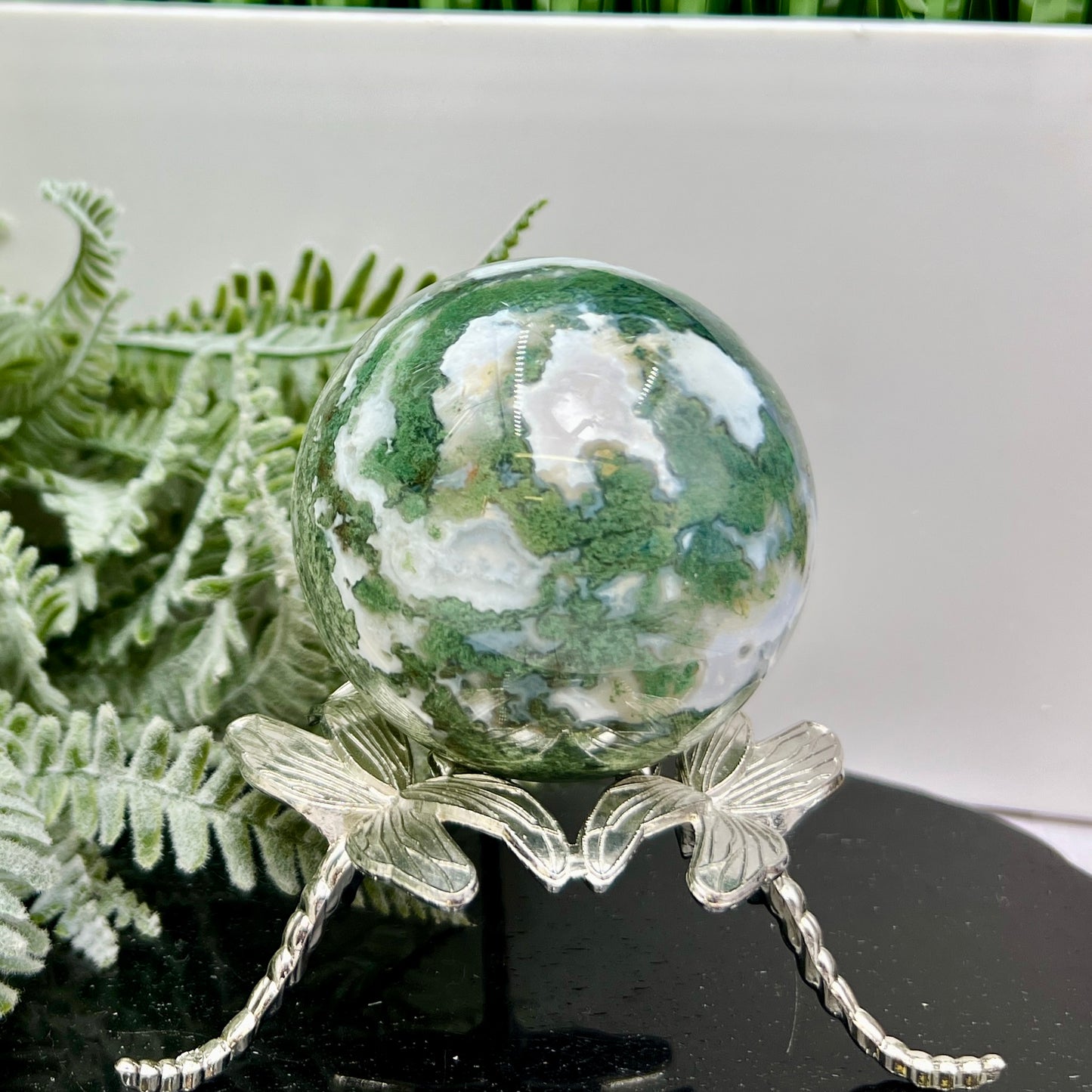 Moss Agate Sphere High Quality Crystal Ball 322g 63mm