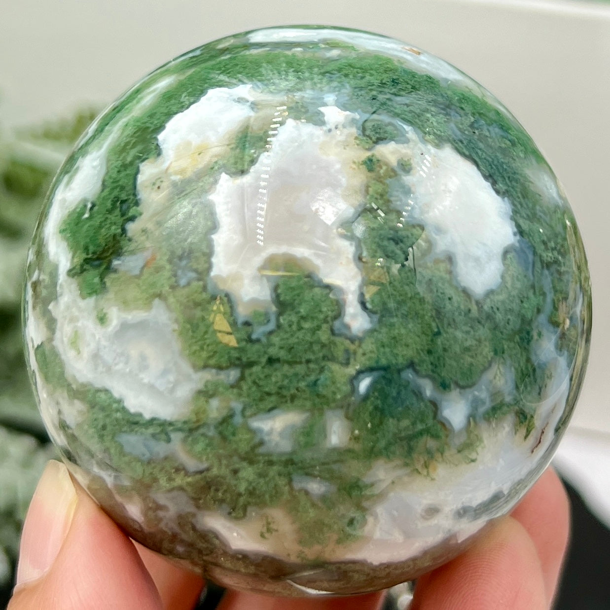 Moss Agate Sphere High Quality Crystal Ball 322g 63mm
