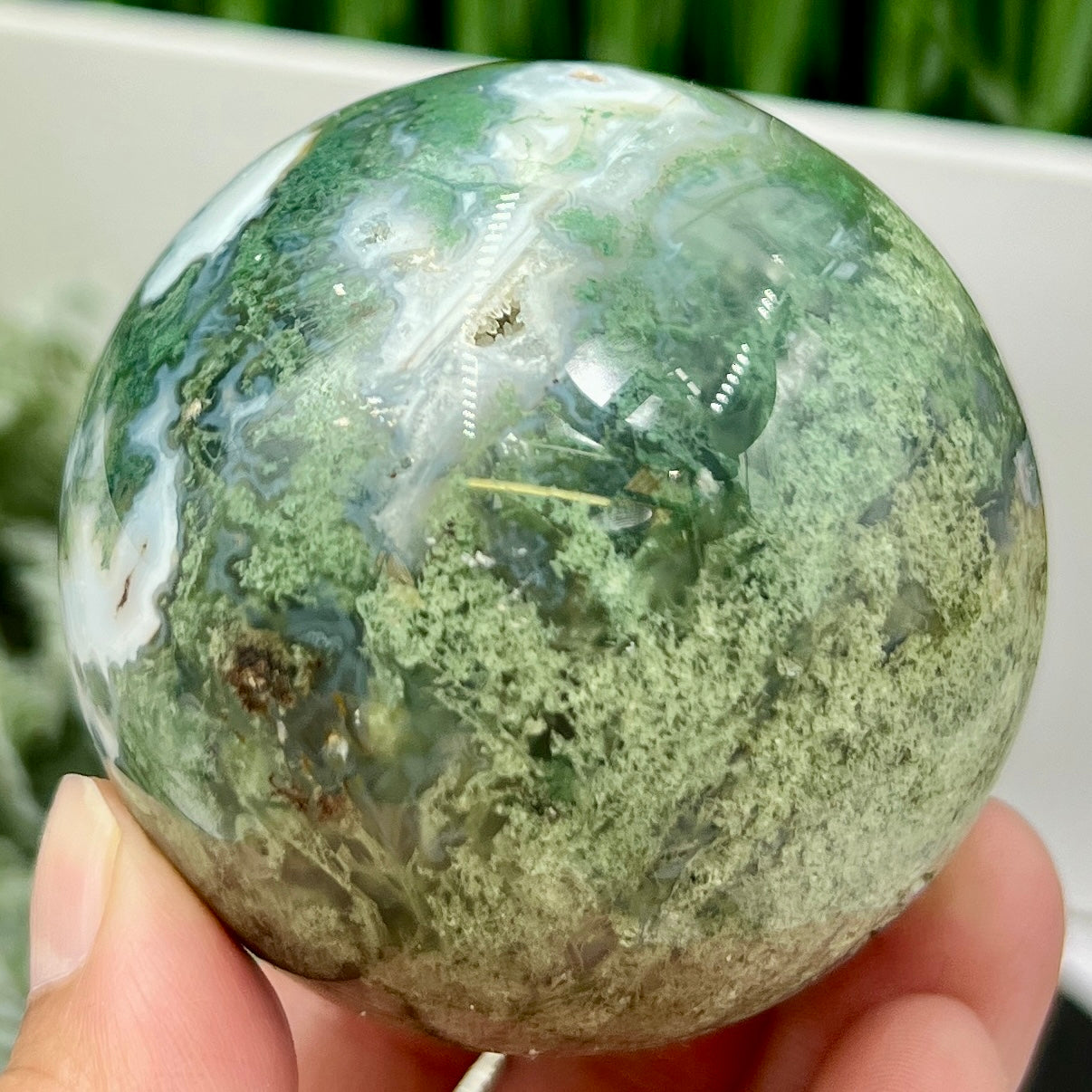 Moss Agate Sphere High Quality Crystal Ball 322g 63mm