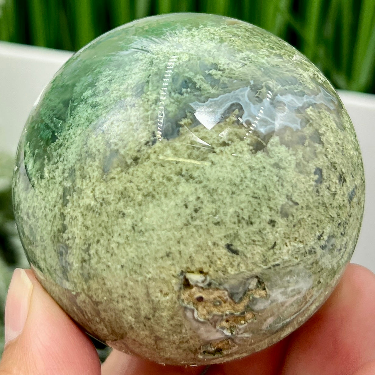 Moss Agate Sphere High Quality Crystal Ball 322g 63mm