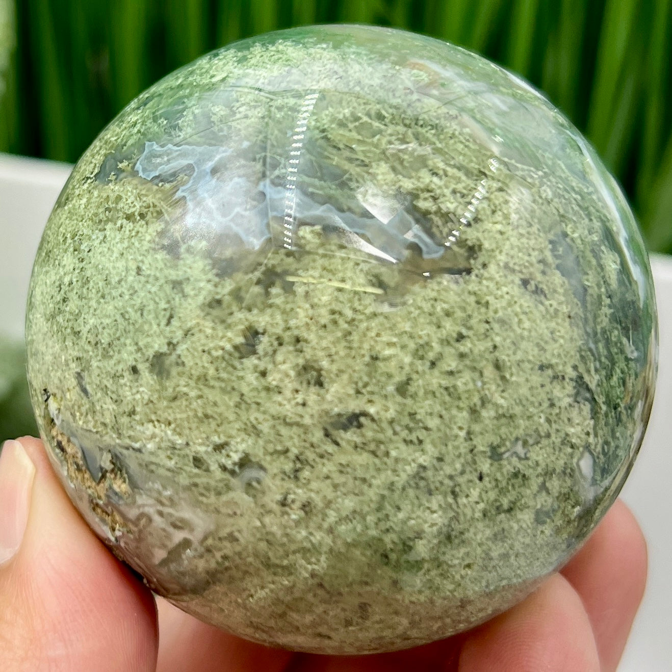 Moss Agate Sphere High Quality Crystal Ball 322g 63mm