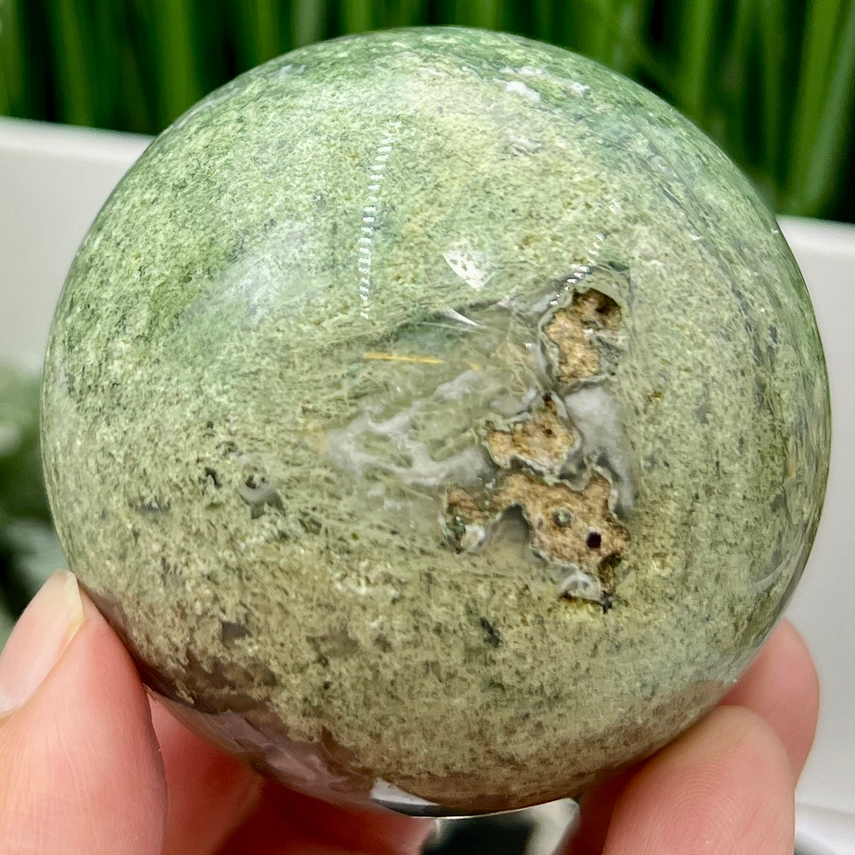 Moss Agate Sphere High Quality Crystal Ball 322g 63mm