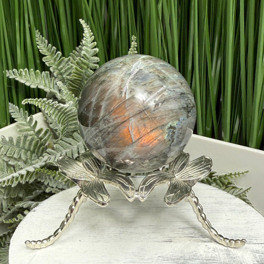 Labradorite Sunset Sphere Healing Crystal Ball Flashy Gemstone 240g 55mm