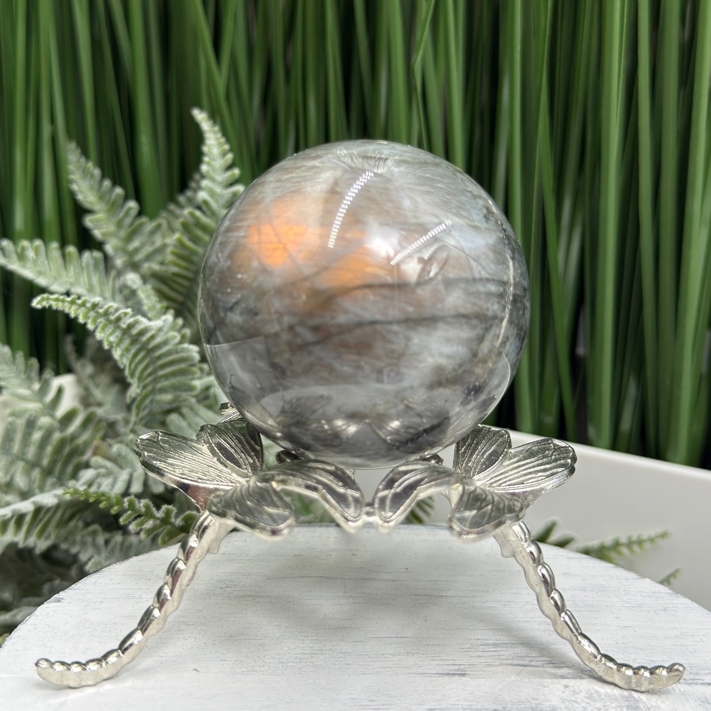 Labradorite Sunset Sphere Healing Crystal Ball Flashy Gemstone 240g 55mm