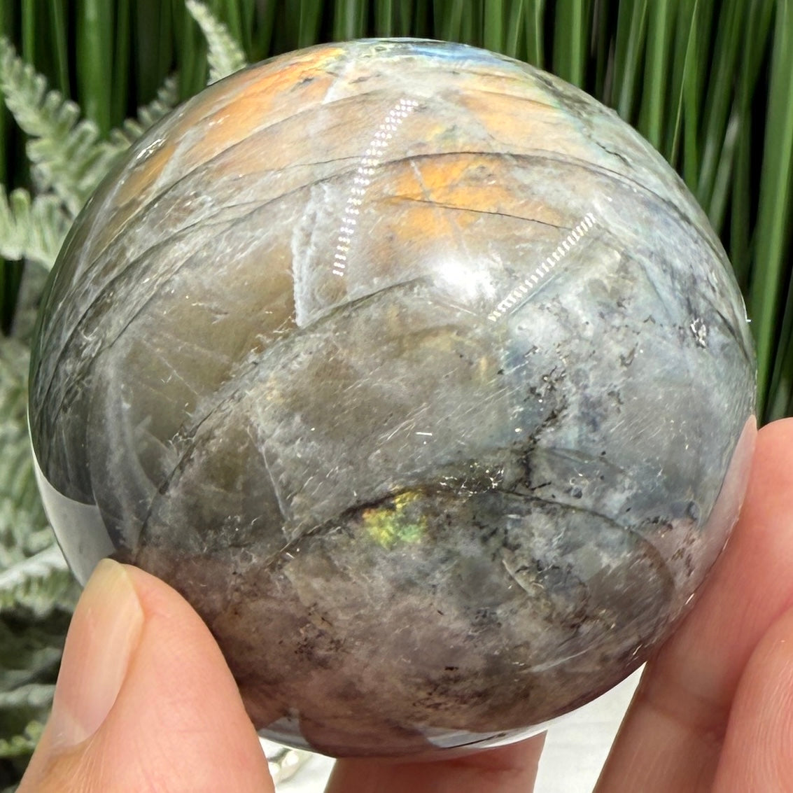 Labradorite Sunset Sphere Healing Crystal Ball Flashy Gemstone 240g 55mm