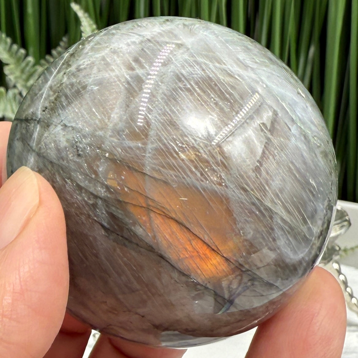 Labradorite Sunset Sphere Healing Crystal Ball Flashy Gemstone 240g 55mm