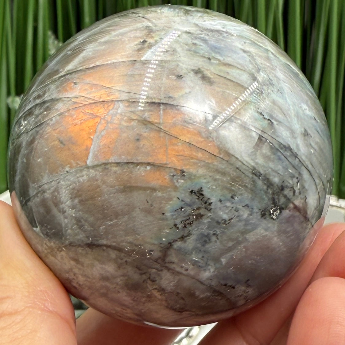 Labradorite Sunset Sphere Healing Crystal Ball Flashy Gemstone 240g 55mm