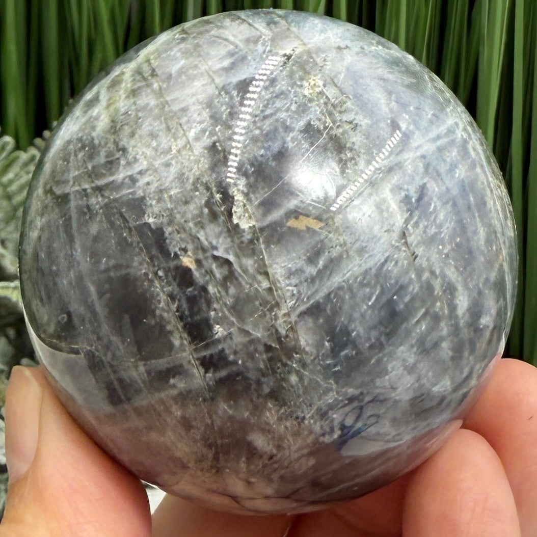 Labradorite Sunset Yellow Sphere Healing Crystal Ball Flashy Gemstone 328g 61mm