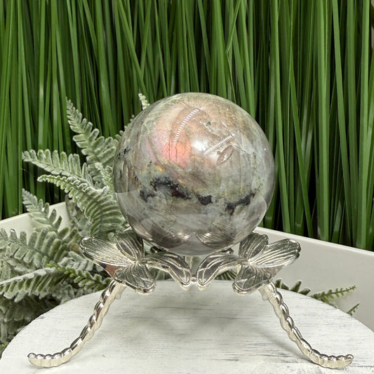 Labradorite Purple Sunset Sphere Healing Crystal Ball Flashy Gemstone 240g 55mm