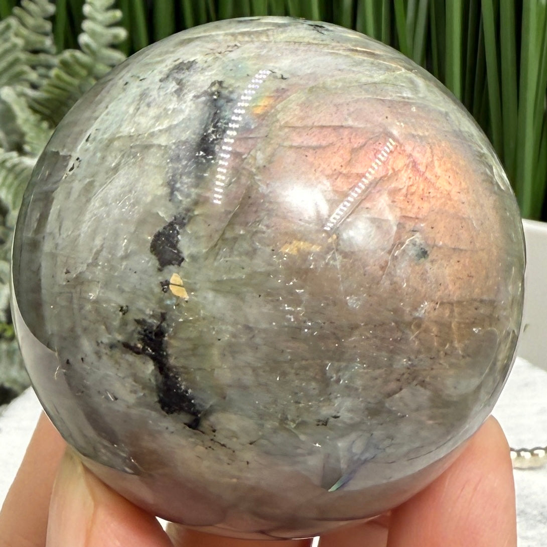 Labradorite Purple Sunset Sphere Healing Crystal Ball Flashy Gemstone 240g 55mm